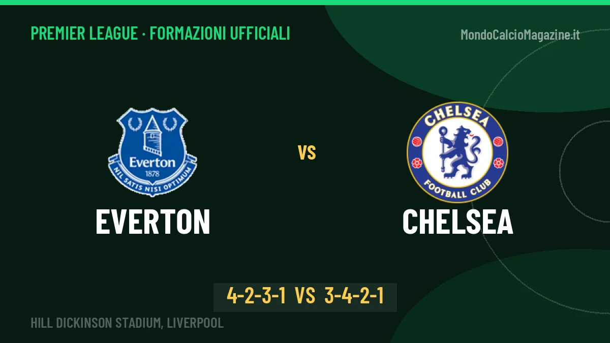 Everton-Chelsea formazioni ufficiali: chi gioca dal primo minuto