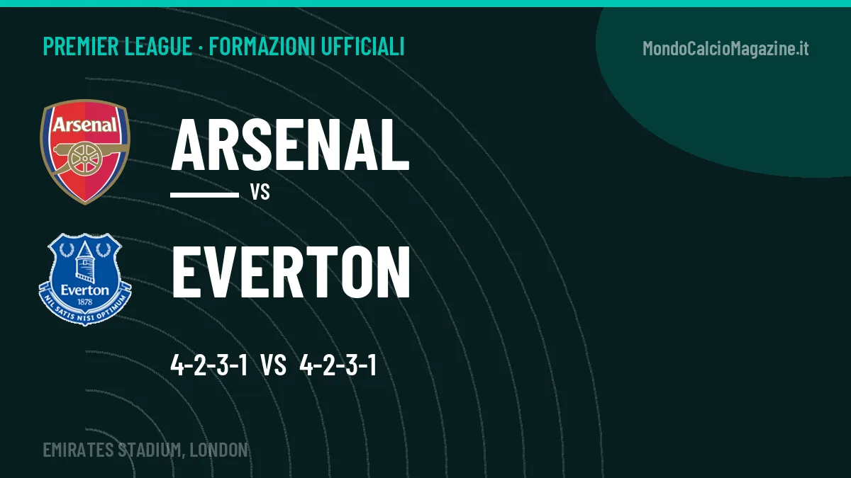 Formazioni ufficiali: Arsenal col 4-2-3-1, Everton col 4-2-3-1