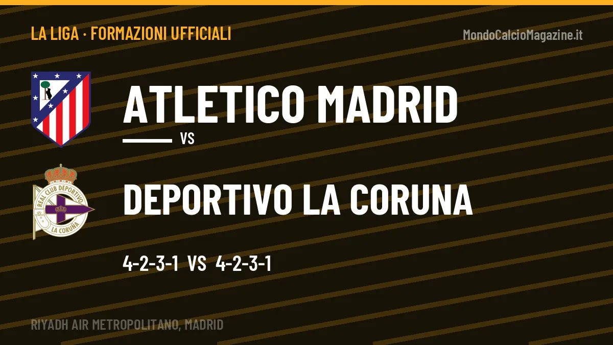 Le formazioni ufficiali di Atletico Madrid-Deportivo La Coruna: 4-2-3-1 contro 4-2-3-1