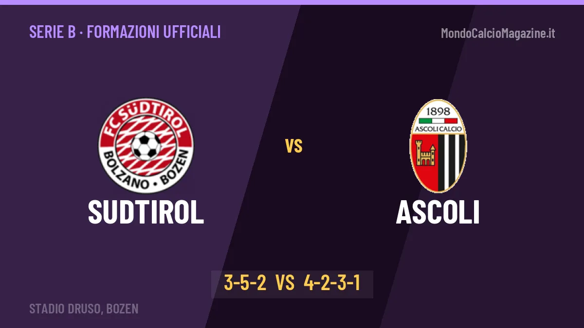 Sudtirol-Ascoli: Possanzini lancia Okoro, le formazioni ufficiali