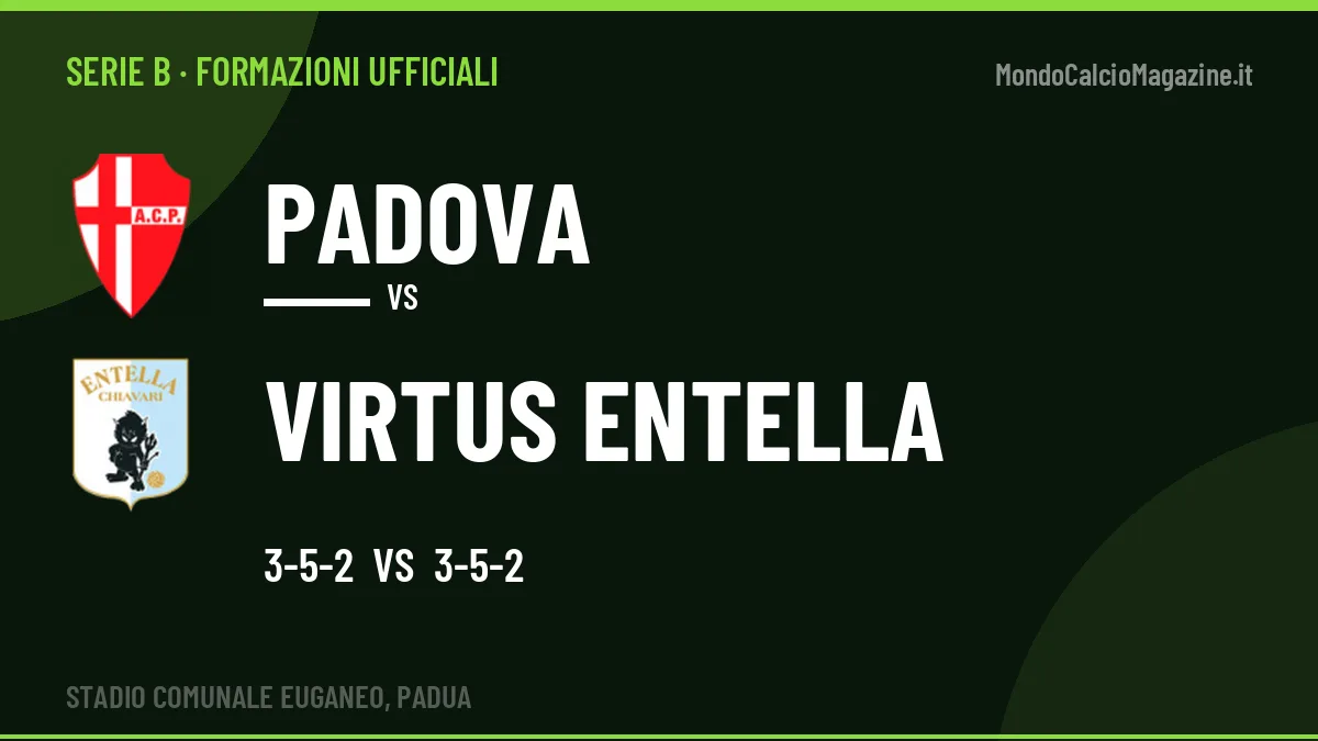 Le formazioni ufficiali di Padova-Virtus Entella: Chiappella risponde col 3-5-2