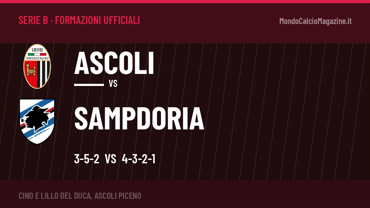 Formazioni ufficiali: Ascoli col 3-5-2, Sampdoria col 4-3-2-1