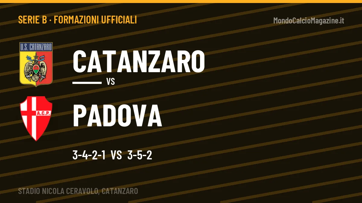 Formazioni ufficiali: Catanzaro col 3-4-2-1, Padova col 3-5-2