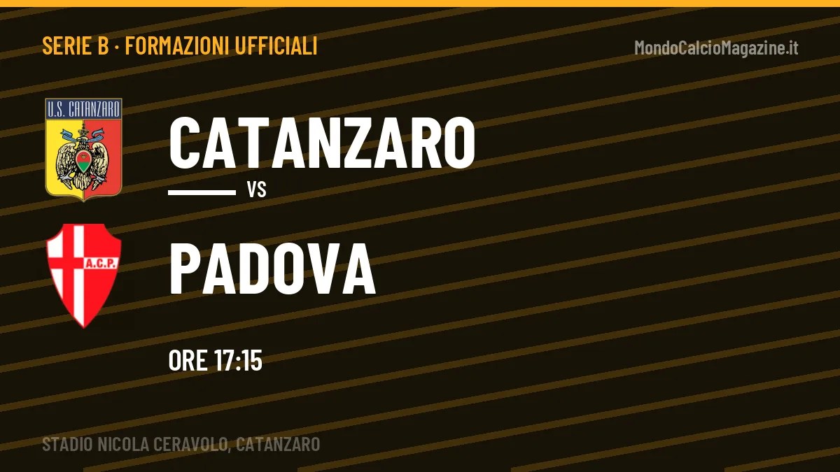 Formazioni ufficiali Catanzaro-Padova: gli undici scelti dai due allenatori