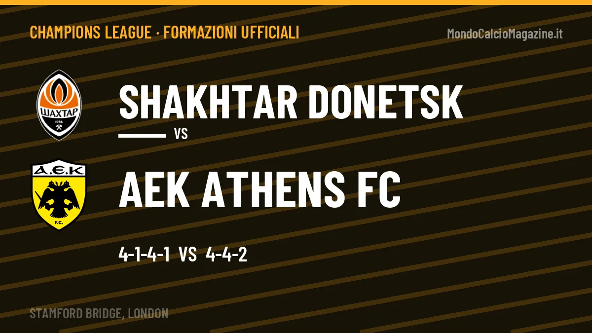 Formazioni ufficiali: Shakhtar Donetsk col 4-1-4-1, AEK Athens FC col 4-4-2
