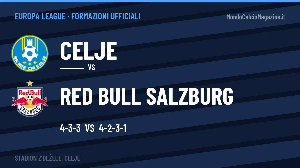 Formazioni ufficiali: Celje col 4-3-3, Red Bull Salzburg col 4-2-3-1