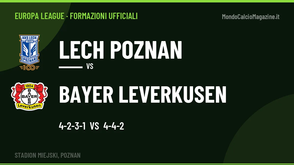 Formazioni ufficiali Lech Poznan-Bayer Leverkusen: Maza titolare nel Bayer Leverkusen