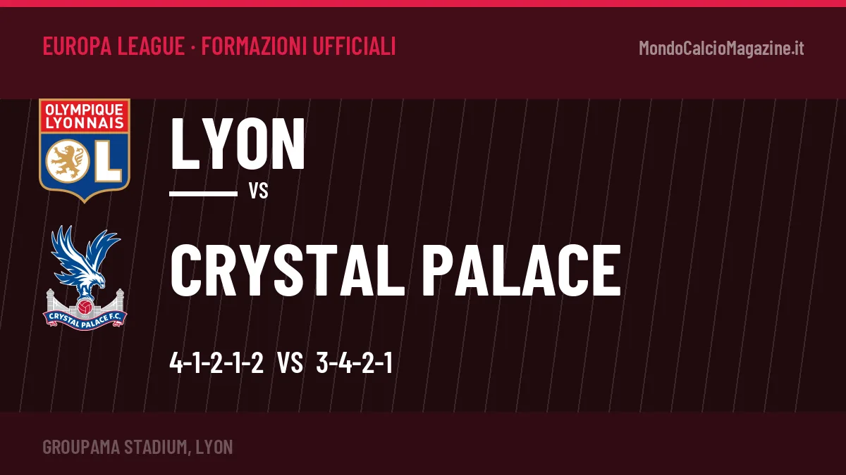 Le formazioni ufficiali di Lyon-Crystal Palace: 4-1-2-1-2 contro 3-4-2-1