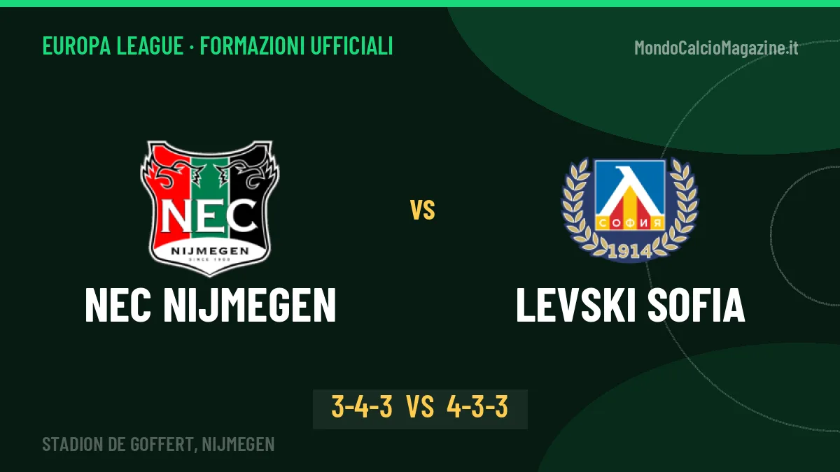 NEC Nijmegen-Levski Sofia formazioni ufficiali: dal 1' c'è Chery