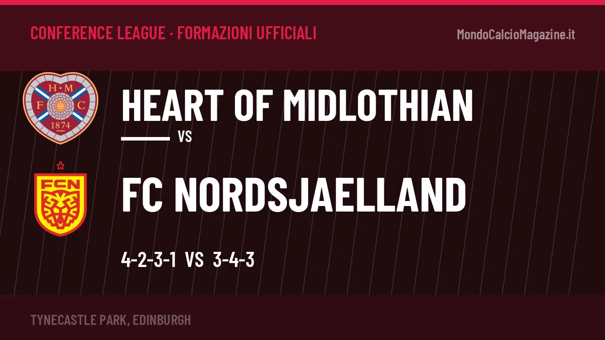 Formazioni ufficiali Heart Of Midlothian-FC Nordsjaelland: Junior titolare nel FC Nordsjaelland