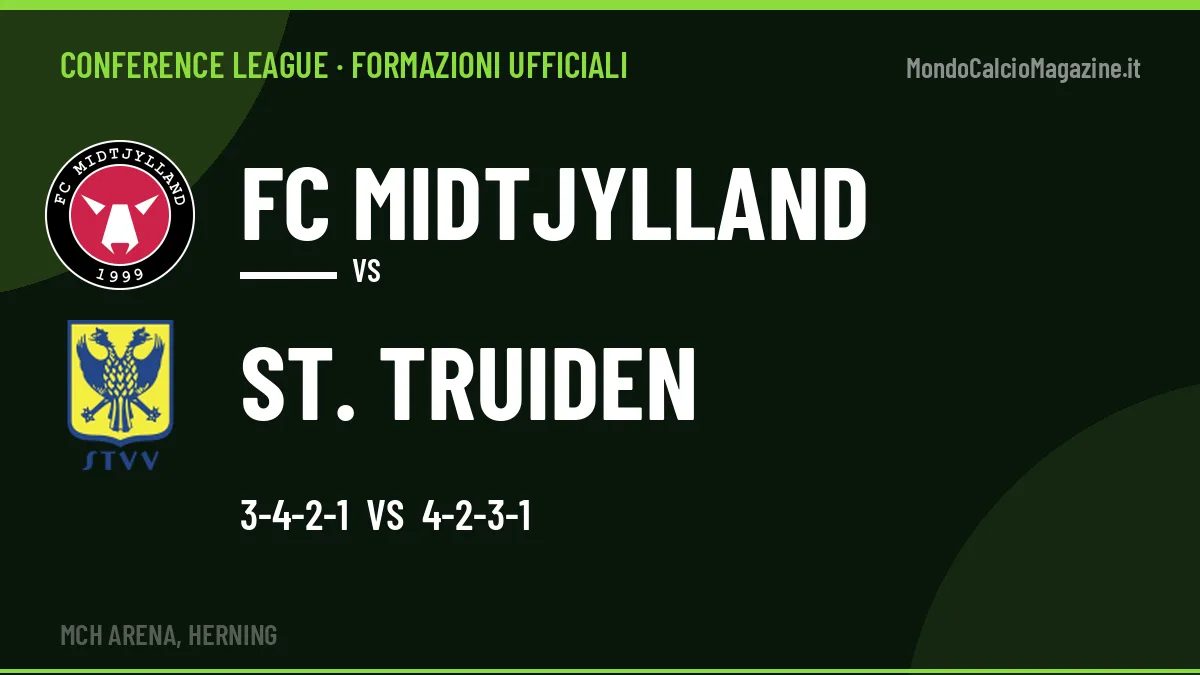 Le formazioni ufficiali di FC Midtjylland-St. Truiden: 3-4-2-1 contro 4-2-3-1