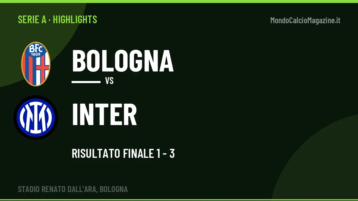 Highlights Bologna-Inter: gol e sintesi della partita (1-3)
