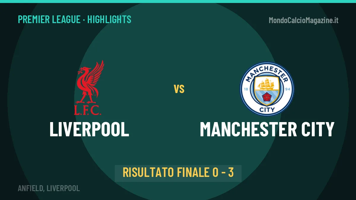 Liverpool-Manchester City: il video degli highlights e il tabellino (0-3)