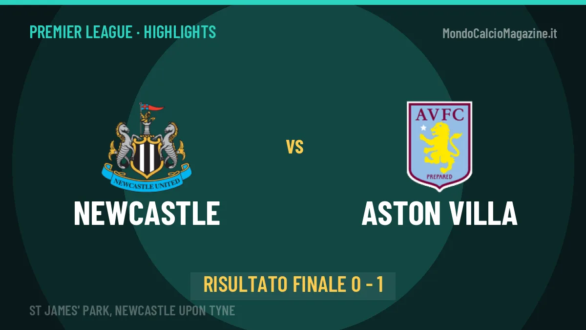 Newcastle-Aston Villa 0-1, gli highlights: tutti i gol in video
