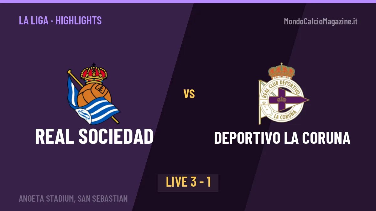 Real Sociedad-Deportivo La Coruna: video gol, azioni salienti e statistiche