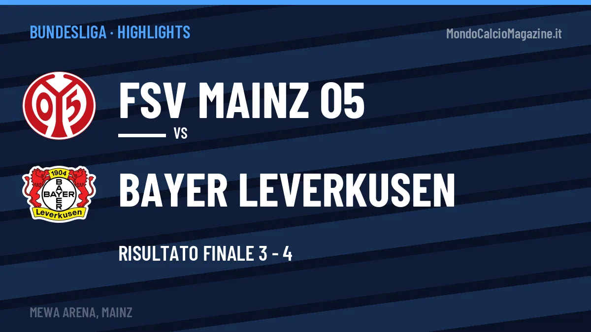 Highlights FSV Mainz 05-Bayer Leverkusen: gol e sintesi della partita (3-4)