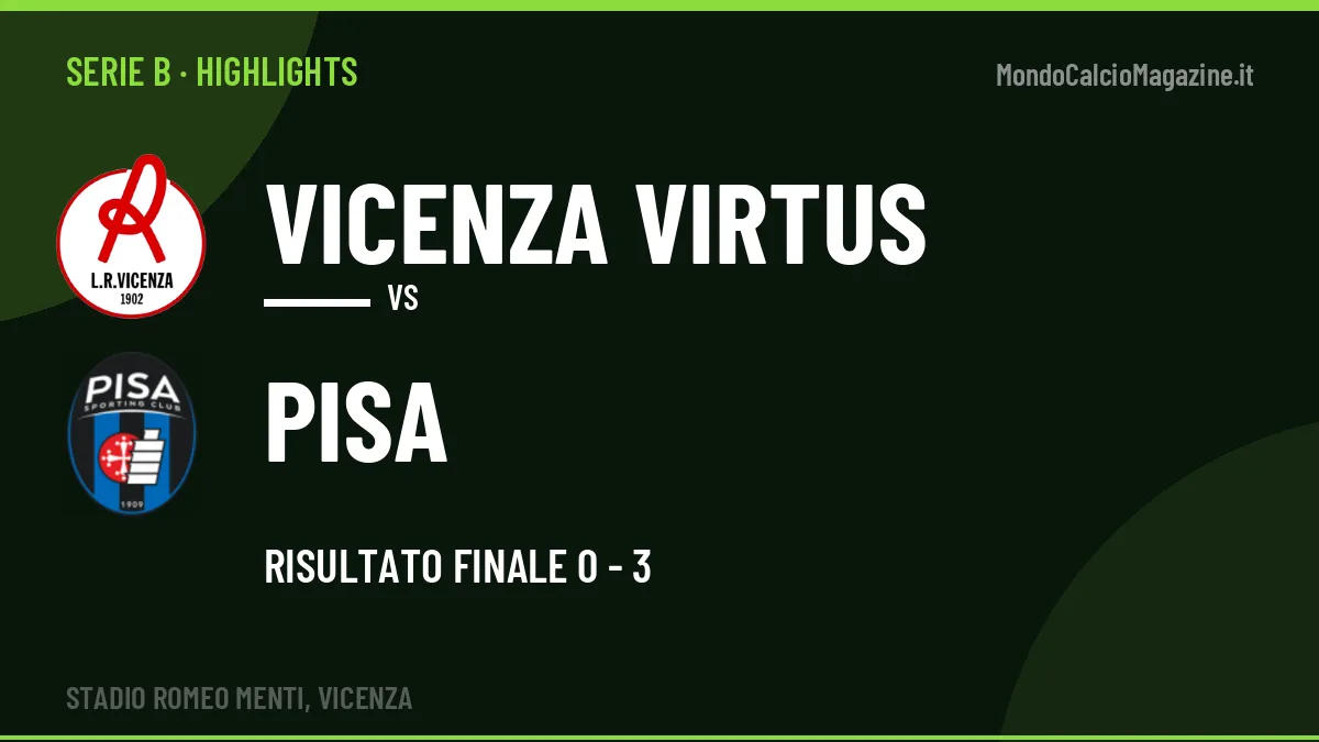 Gol e highlights di Vicenza Virtus-Pisa 0-3: guarda la sintesi
