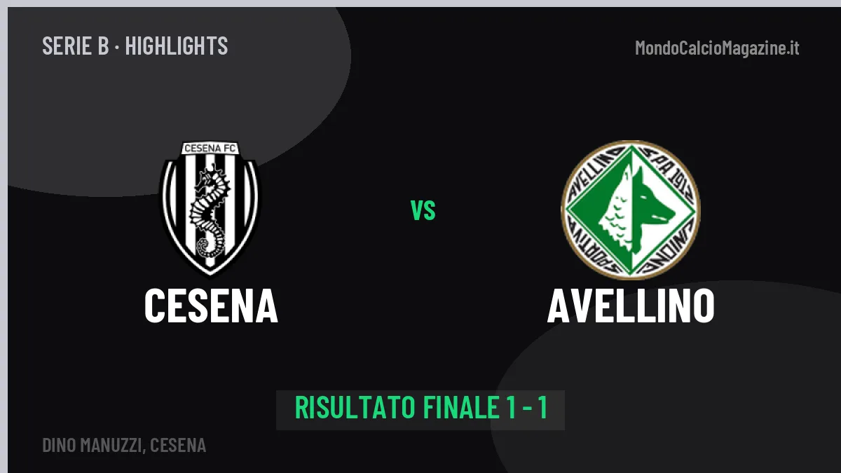 Cesena-Avellino 1-1: highlights, video, azioni e gol del match
