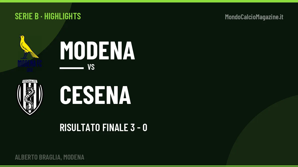 Highlights Modena-Cesena: gol e sintesi della partita (3-0)