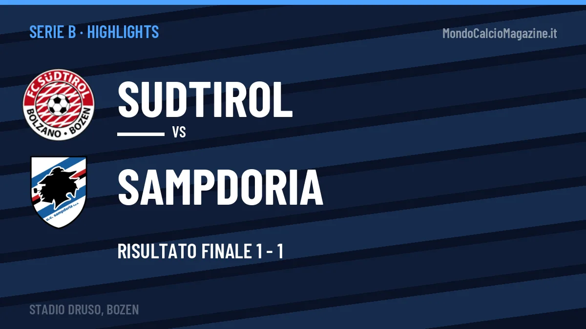 Video Sudtirol-Sampdoria: highlights e gol della partita di Serie B