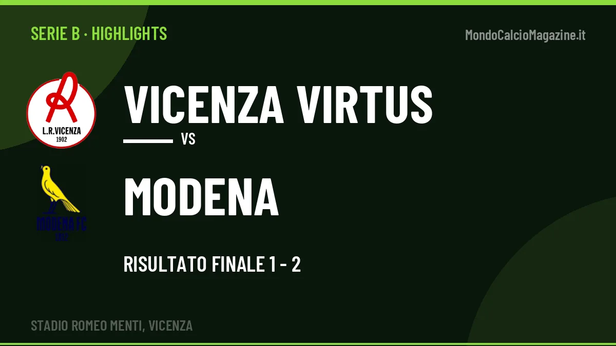 Highlights Serie B: Vicenza Virtus-Modena 1-2 in video