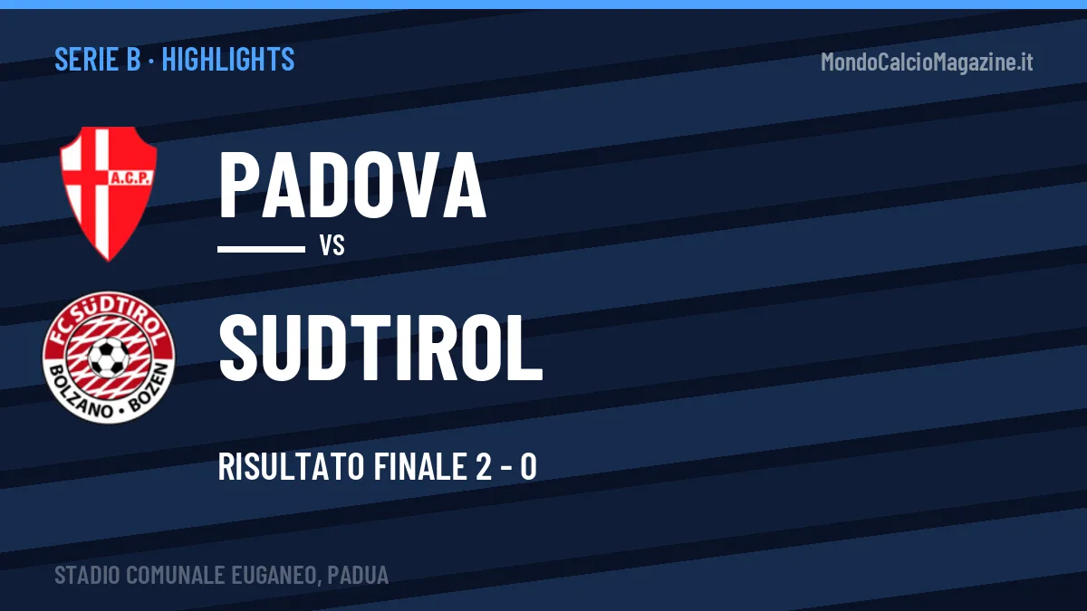 Highlights Padova-Sudtirol: gol e sintesi della partita (2-0)