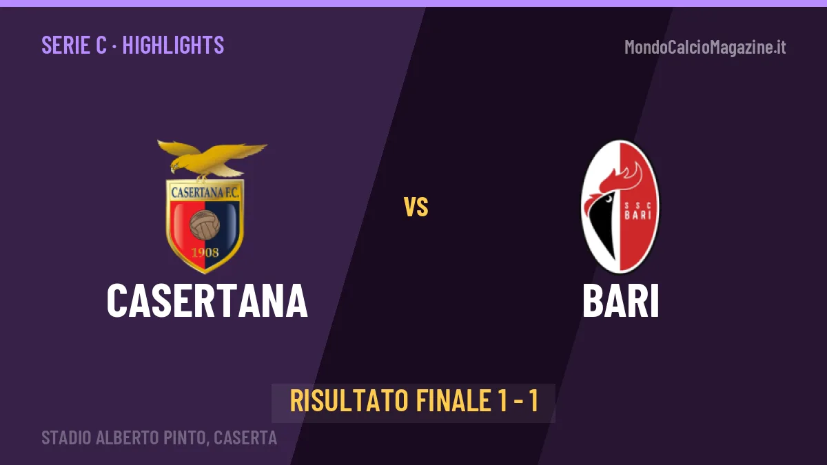 Casertana-Bari 1-1: highlights, video, azioni e gol del match