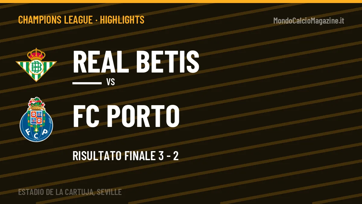 Highlights Champions League: Real Betis-FC Porto 3-2 in video