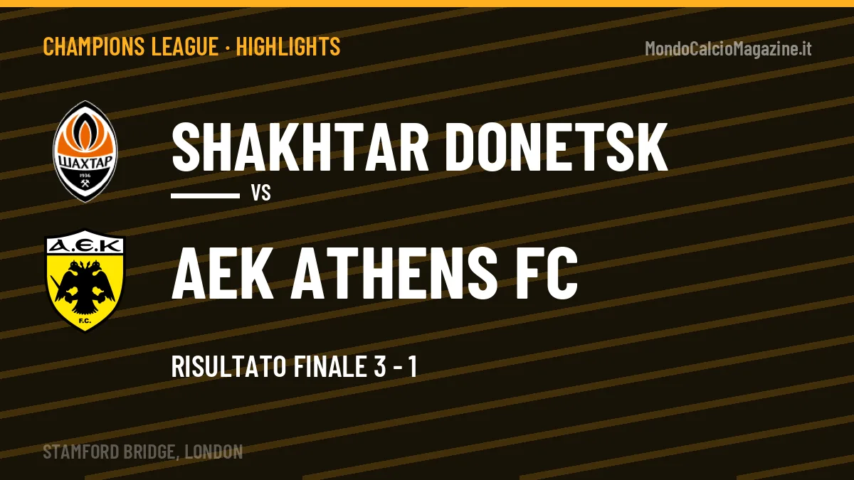 Gol e highlights di Shakhtar Donetsk-AEK Athens FC 3-1: guarda la sintesi