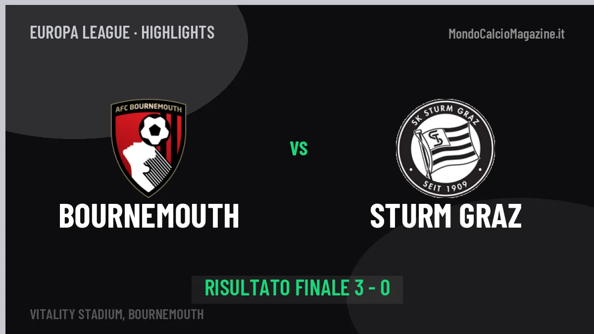 Bournemouth-Sturm Graz 3-0: highlights, video, azioni e gol del match