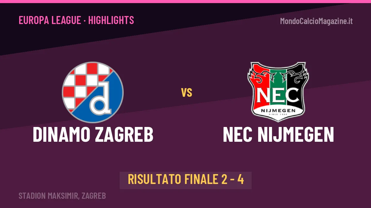 Dinamo Zagreb-NEC Nijmegen, sintesi e gol: gli highlights di Europa League