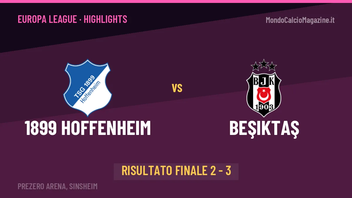 1899 Hoffenheim-Beşiktaş 2-3: video gol, azioni salienti e statistiche