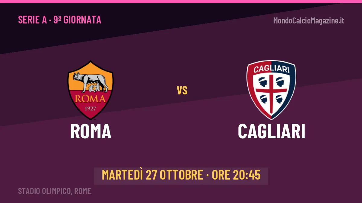 Roma-Cagliari Serie A 9ª giornata: orario, TV, streaming e probabili formazioni