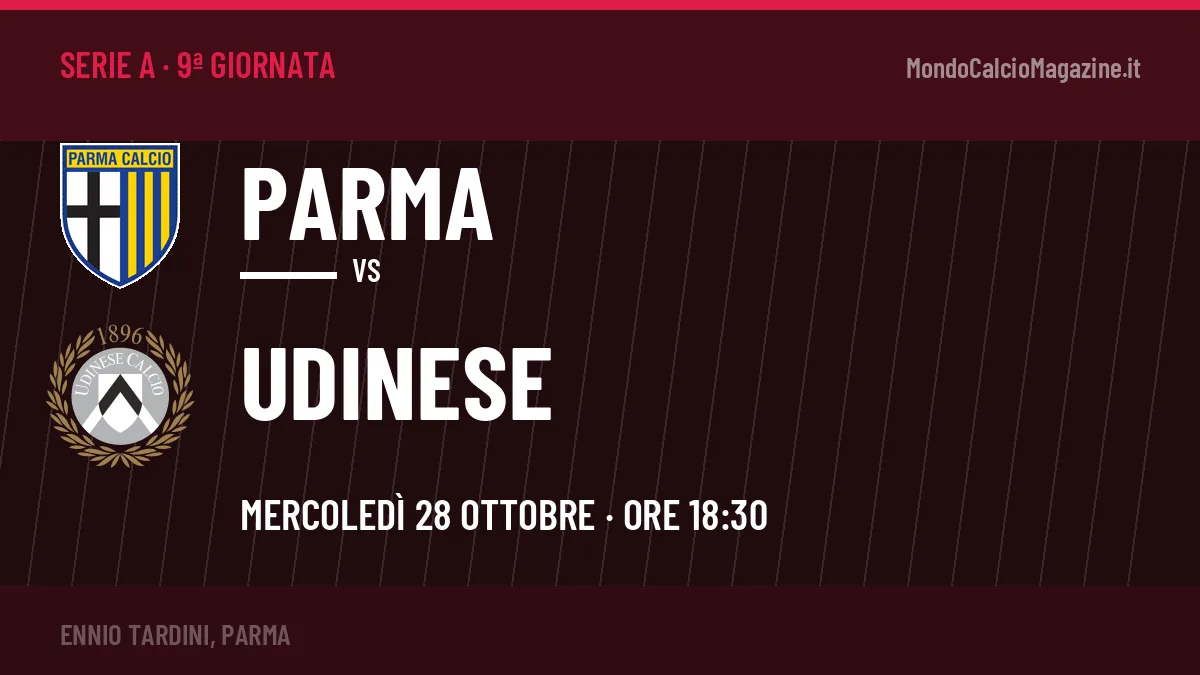 Parma-Udinese Serie A 9ª giornata: orario, TV, streaming e probabili formazioni