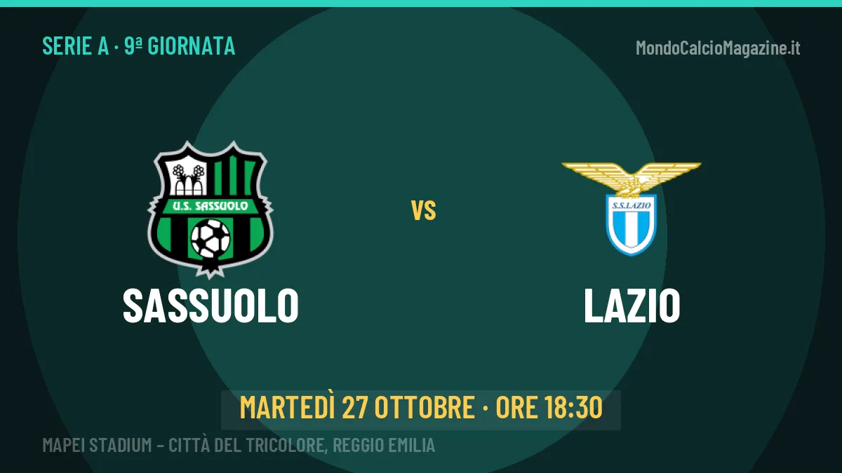Sassuolo-Lazio Serie A 9ª giornata: orario, TV, streaming e probabili formazioni