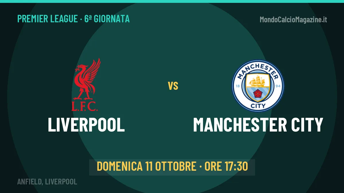 Liverpool Manchester City in streaming: dove vedere la partita, orario e probabili formazioni