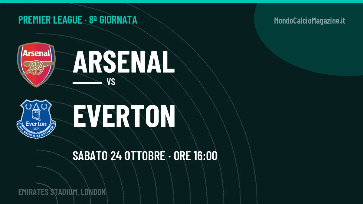 Dove vedere Arsenal-Everton in TV e streaming: orario, canale e formazioni