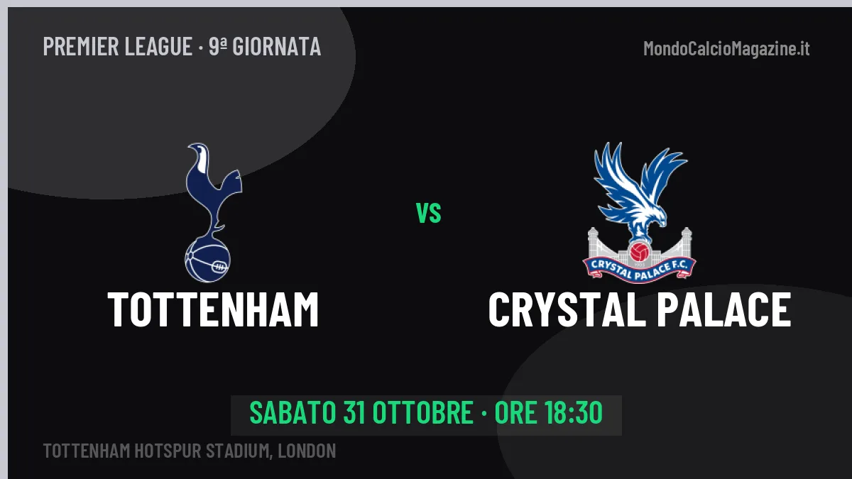 Probabili formazioni Tottenham Crystal Palace: chi gioca, quote e pronostico