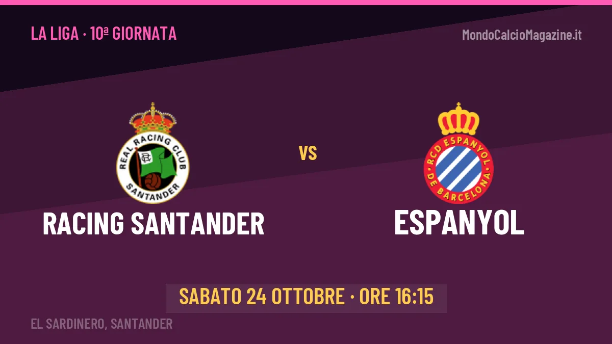 Dove vedere Racing Santander-Espanyol in TV e streaming: orario, canale e formazioni