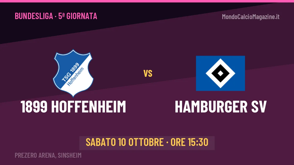 1899 Hoffenheim-Hamburger SV, Bundesliga: probabili formazioni, quote e dove vedere la partita in TV e streaming