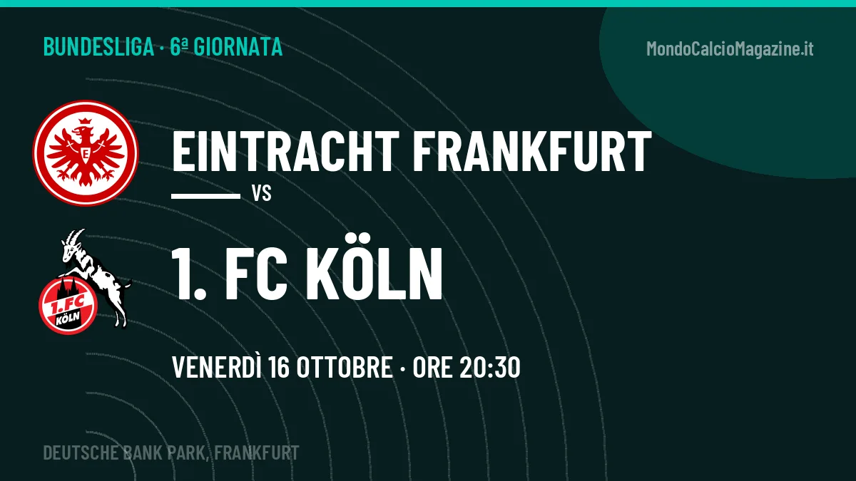 Eintracht Frankfurt-1. FC Köln (ven 16/10 ore 20:30): probabili formazioni, statistiche e quote