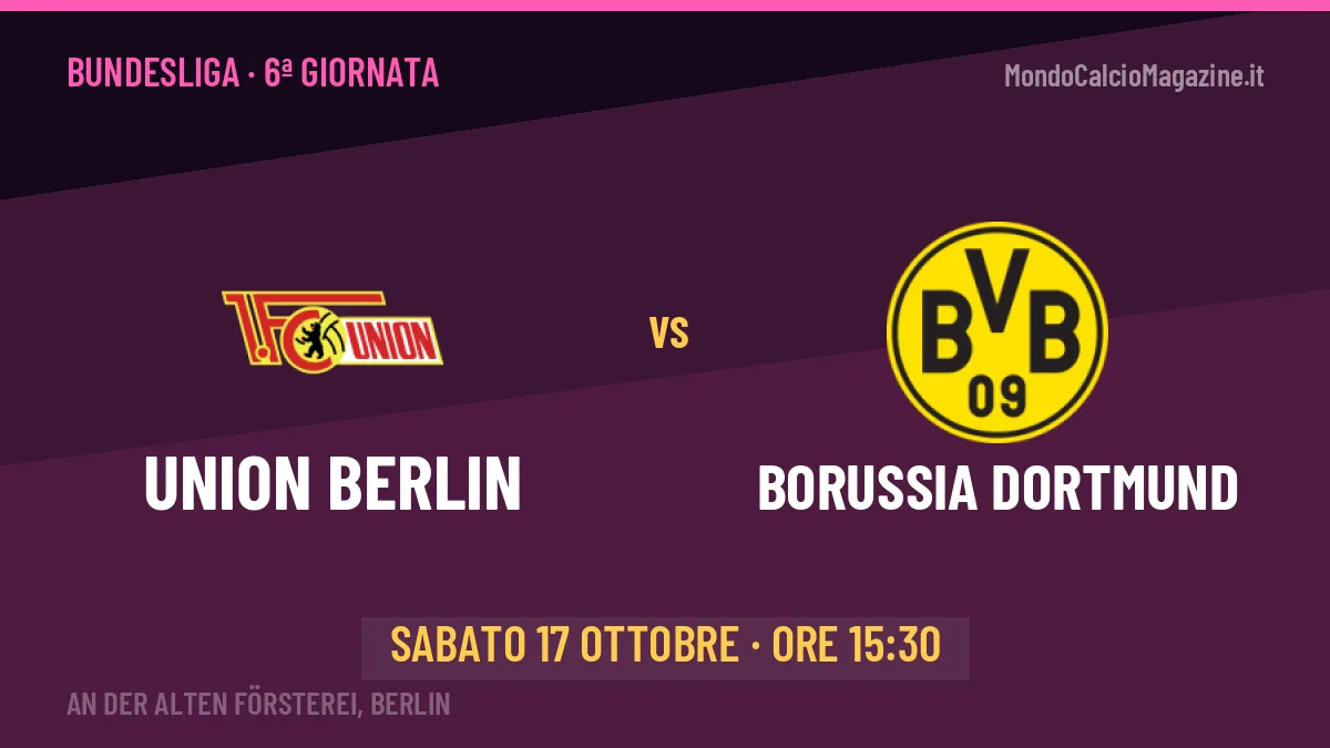 Union Berlin-Borussia Dortmund Bundesliga 6ª giornata: orario, TV, streaming e probabili formazioni