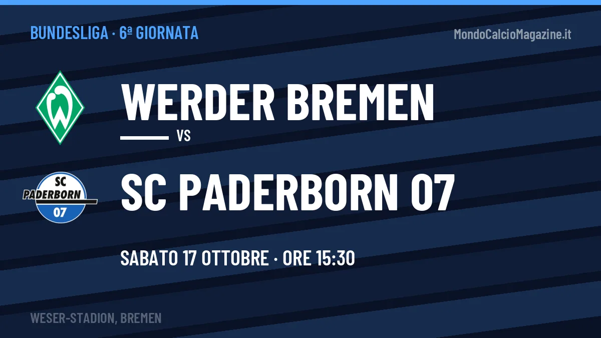 Werder Bremen-SC Paderborn 07 in TV: a che ora si gioca, dove vederla e probabili formazioni