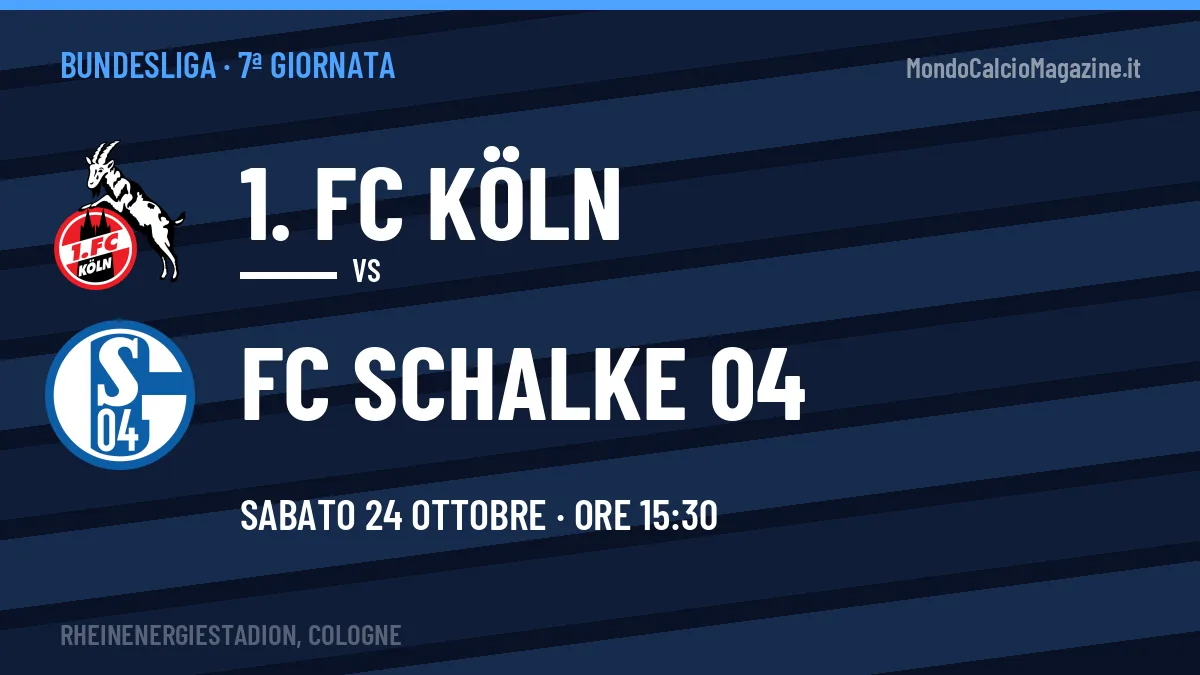 1. FC Köln-FC Schalke 04 Bundesliga 7ª giornata: orario, TV, streaming e probabili formazioni