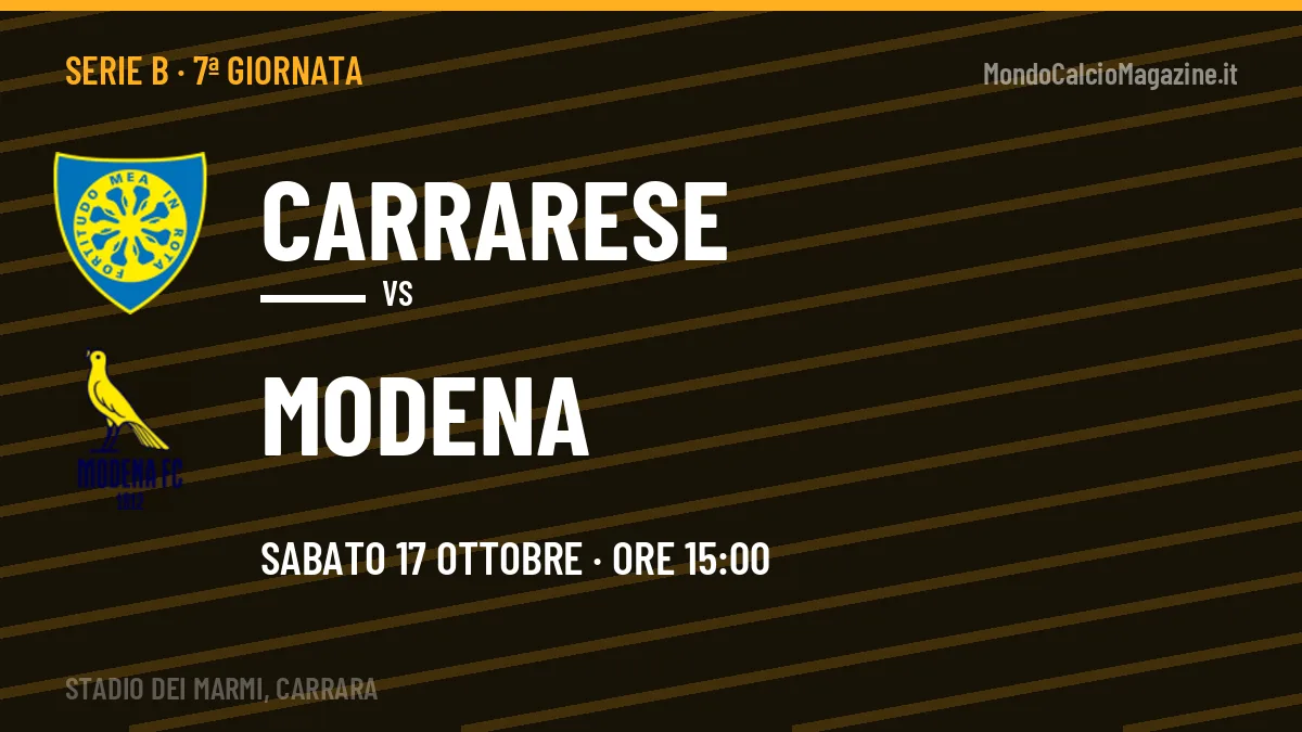 Carrarese-Modena Serie B 7ª giornata: orario, TV, streaming e probabili formazioni