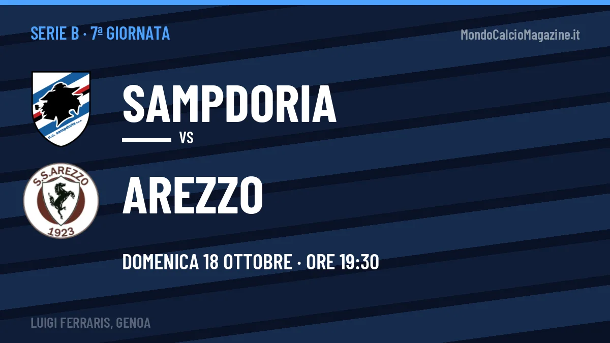 Sampdoria-Arezzo, Serie B: probabili formazioni, quote e dove vedere la partita in TV e streaming