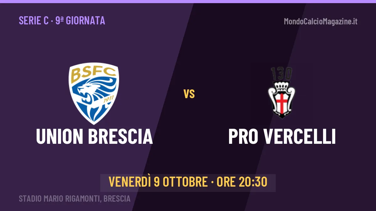 Union Brescia-PRO Vercelli Serie C 9ª giornata: orario, TV, streaming e probabili formazioni