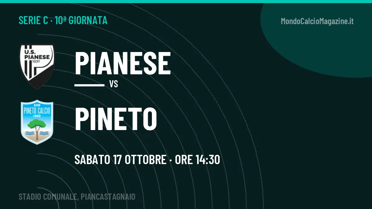 Pianese-Pineto Serie C 10ª giornata: orario, TV, streaming e probabili formazioni