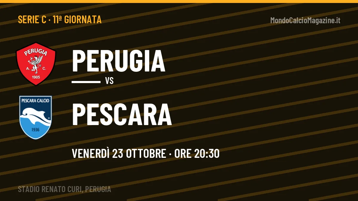 Perugia-Pescara (ven 23/10 ore 20:30): probabili formazioni, statistiche e quote
