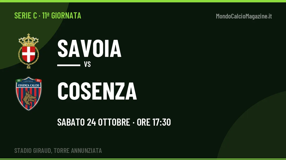 Dove vedere Savoia-Cosenza in TV e streaming: orario, canale e formazioni